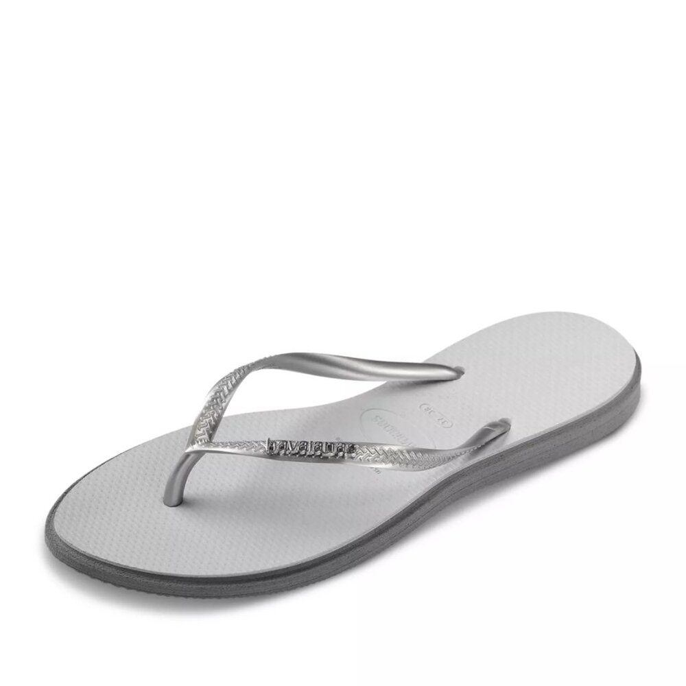 46$ Havaianas Slim Point Flip Flop Rubber Sandals Women's Size 6 US Silver - Picture 2 of 5